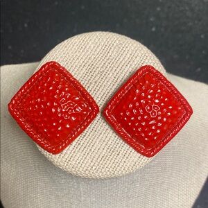 Vintage  Red Hammered Metal  Earrings